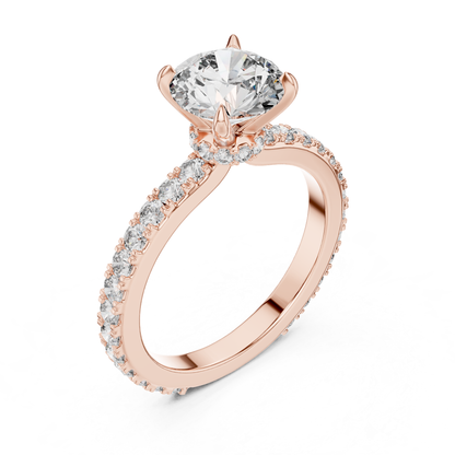Rose gold round diamond solitaire ring
Round cut diamond ring with hidden halo
Rose gold engagement ring with pave band
Round diamond ring side angle view
Four prong round diamond solitaire ring
Hidden halo round diamond ring in rose gold
Pave set diamond band with round center stone
Classic round diamond engagement ring profile
Rose gold round diamond ring with pave shank
Round brilliant diamond solitaire ring side view