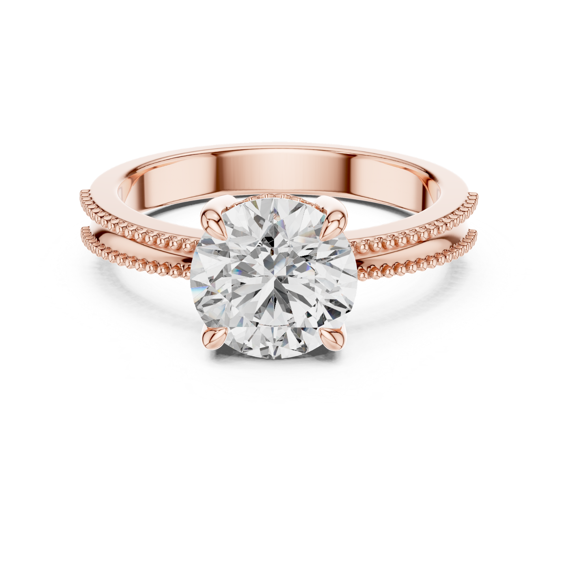 Rose gold round cut diamond split beaded band ring
Rose gold solitaire ring with split beaded shank
Round diamond engagement ring with split band
Four prong round diamond rose gold ring
Rose gold split shank solitaire diamond ring
Double beaded band round diamond ring
Round brilliant diamond split band rose gold ring
Rose gold ring with twin beaded shank
Classic round diamond split band engagement ring
Rose gold round solitaire split band ring