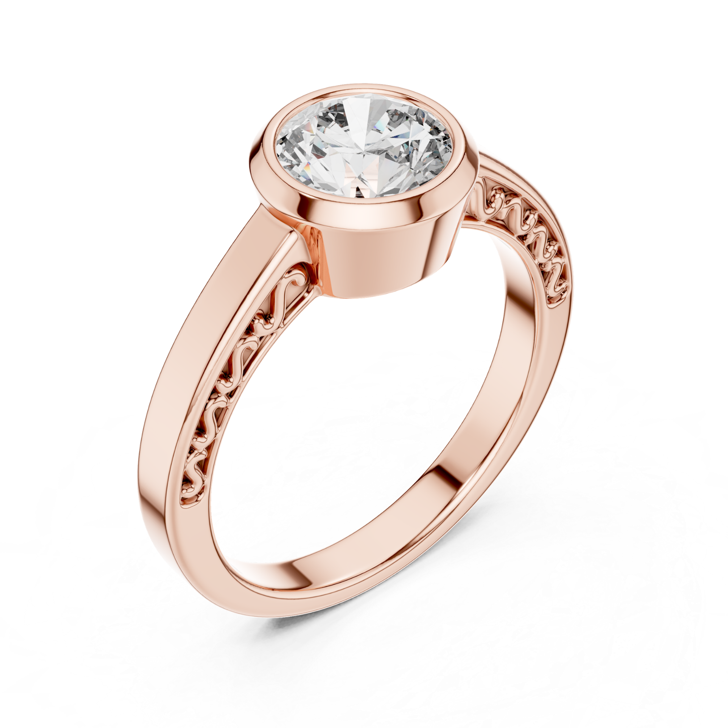 Rose gold round diamond bezel solitaire ring angle view
Rose gold round bezel diamond ring angled profile
Round diamond bezel solitaire ring in rose gold
Polished rose gold bezel diamond ring angle view
Round brilliant bezel set diamond rose gold ring
Rose gold round bezel diamond ring profile view
Angled round diamond bezel setting rose gold ring
Rose gold bezel set solitaire diamond ring angle
Round diamond rose gold bezel ring perspective
Rose gold bezel solitaire diamond ring design