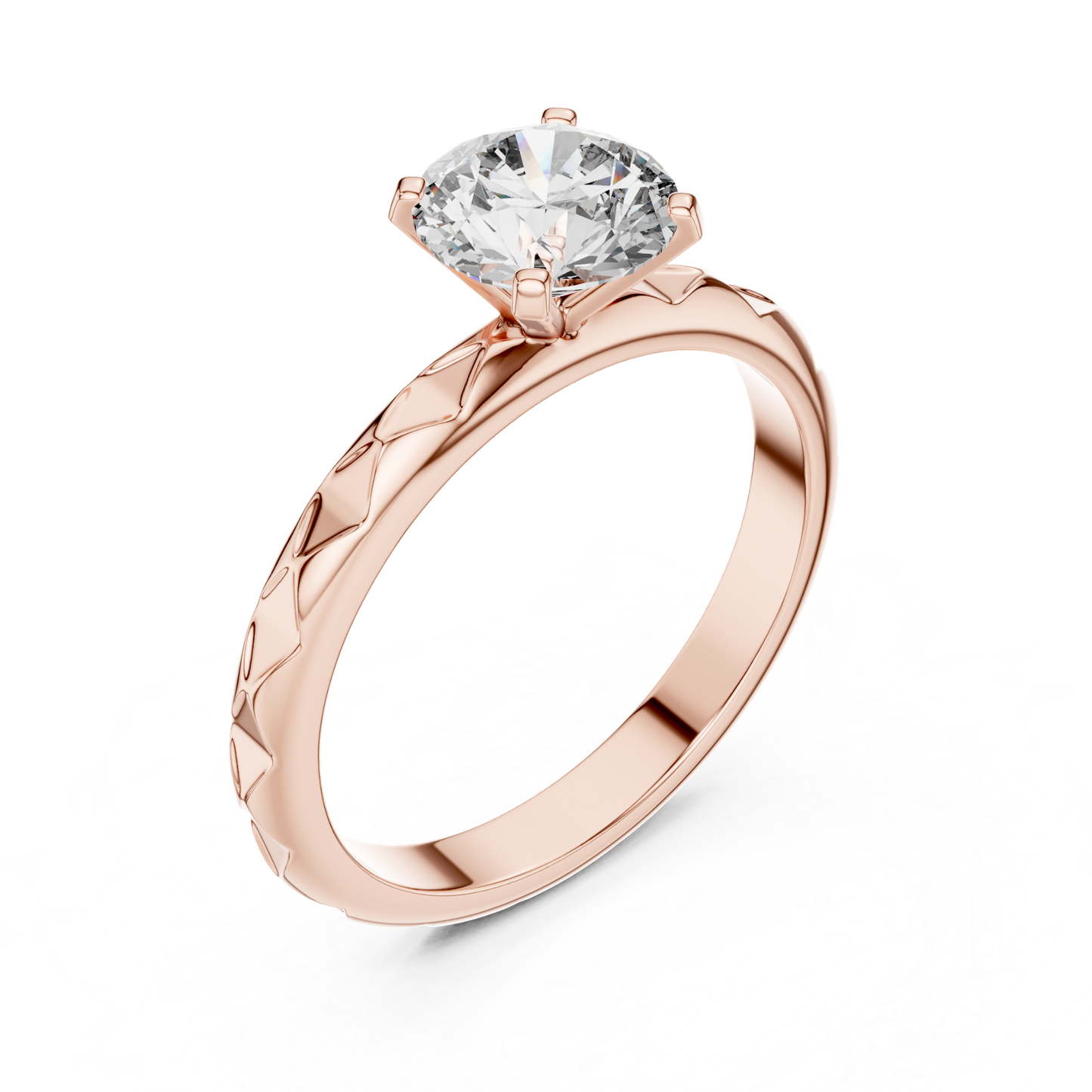 Rose gold round cut textured diamond ring profile view
Rose gold engraved band round diamond ring profile
Polished rose gold textured round diamond ring
Rose gold four prong round diamond ring profile
Rose gold textured band solitaire diamond ring
Classic rose gold round diamond engagement ring
Elegant rose gold engraved diamond band ring
Minimal rose gold textured diamond ring design
Fine rose gold round solitaire diamond ring
Rose gold polished round textured band ring