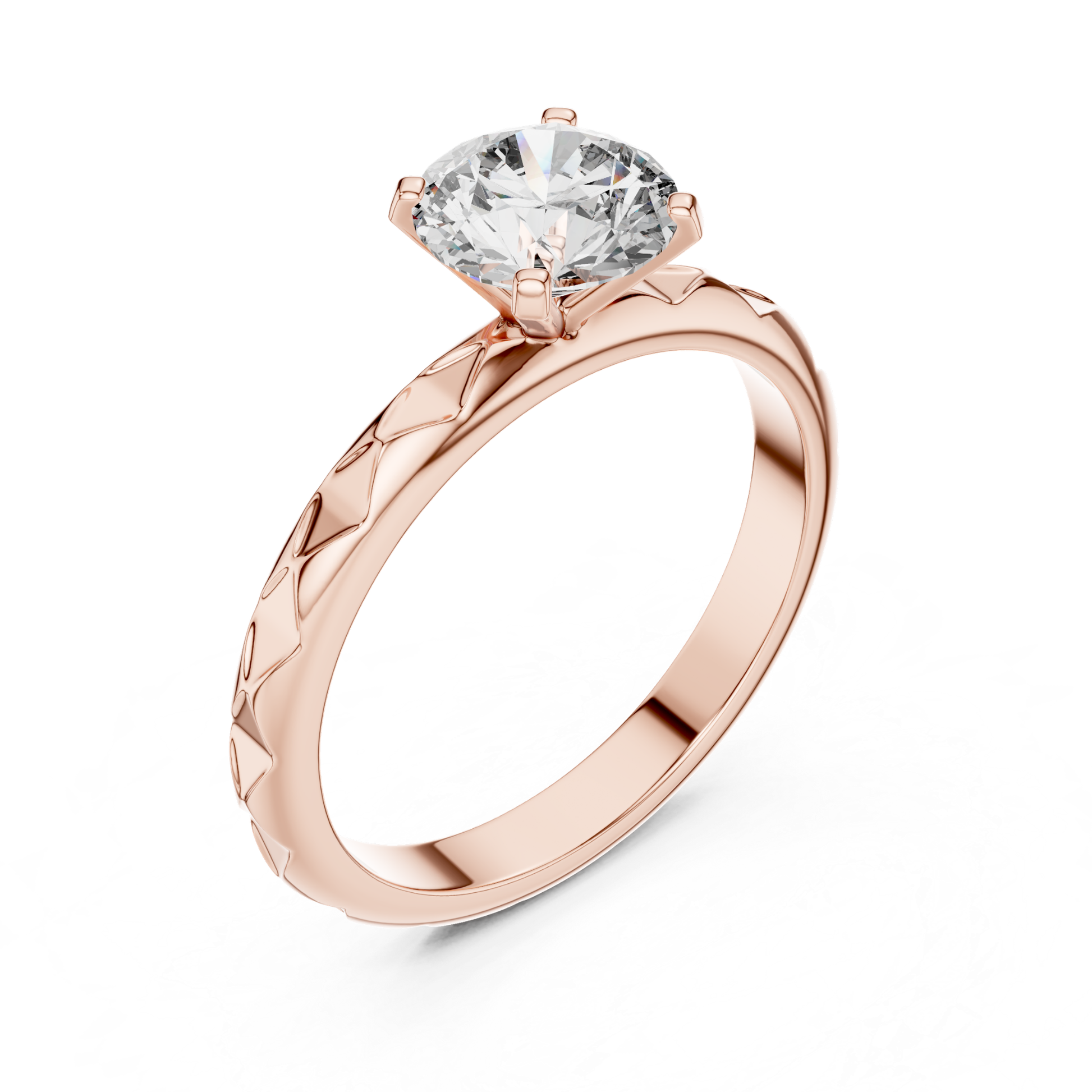 Rose gold round cut textured diamond ring profile view
Rose gold engraved band round diamond ring profile
Polished rose gold textured round diamond ring
Rose gold four prong round diamond ring profile
Rose gold textured band solitaire diamond ring
Classic rose gold round diamond engagement ring
Elegant rose gold engraved diamond band ring
Minimal rose gold textured diamond ring design
Fine rose gold round solitaire diamond ring
Rose gold polished round textured band ring