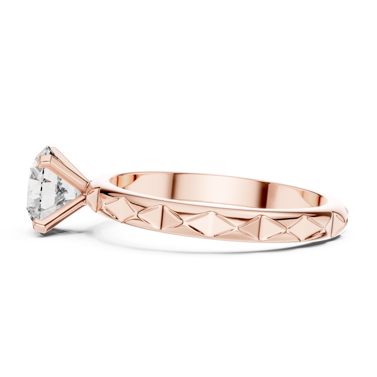 Rose gold round cut textured diamond ring side view
Rose gold engraved band round diamond ring side
Polished rose gold textured round diamond ring
Rose gold four prong round diamond ring profile
Rose gold textured band solitaire diamond ring
Classic rose gold round diamond engagement ring
Elegant rose gold engraved diamond band ring
Minimal rose gold textured diamond ring design
Fine rose gold round solitaire diamond ring
Rose gold polished round textured band ring