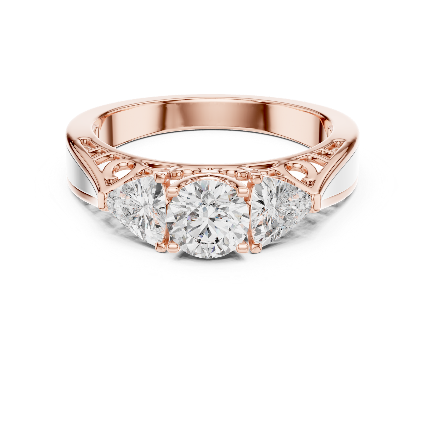 Rose gold round cut three stone diamond ring
Rose gold three stone diamond ring center design
Round diamond ring rose gold side stones style
Rose gold engagement ring three stone elegant
Rose gold diamond ring round cut center setting
Three stone ring rose gold polished design
Rose gold ring trio diamond arrangement look
Round cut diamond ring rose gold classic style
Rose gold fine diamond ring three stone structure
Classic three stone diamond ring rose gold style