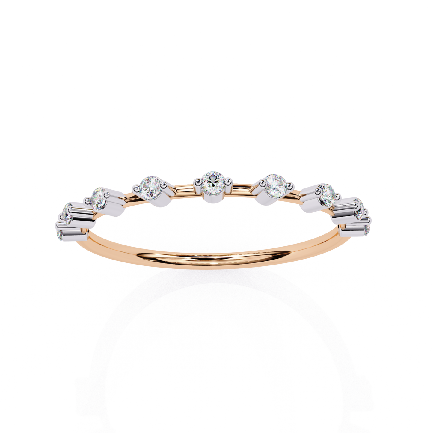 Rose gold band with round diamond accents
Round diamond accent band rose gold
Rose gold slim ring with round diamonds
Front view rose gold round diamond band
Rose gold band showing round diamond detail
Round diamond set rose gold accent band
Rose gold ring with spaced round diamonds
Rose gold round diamond band profile
Rose gold band with round diamond line
Rose gold round diamond open band