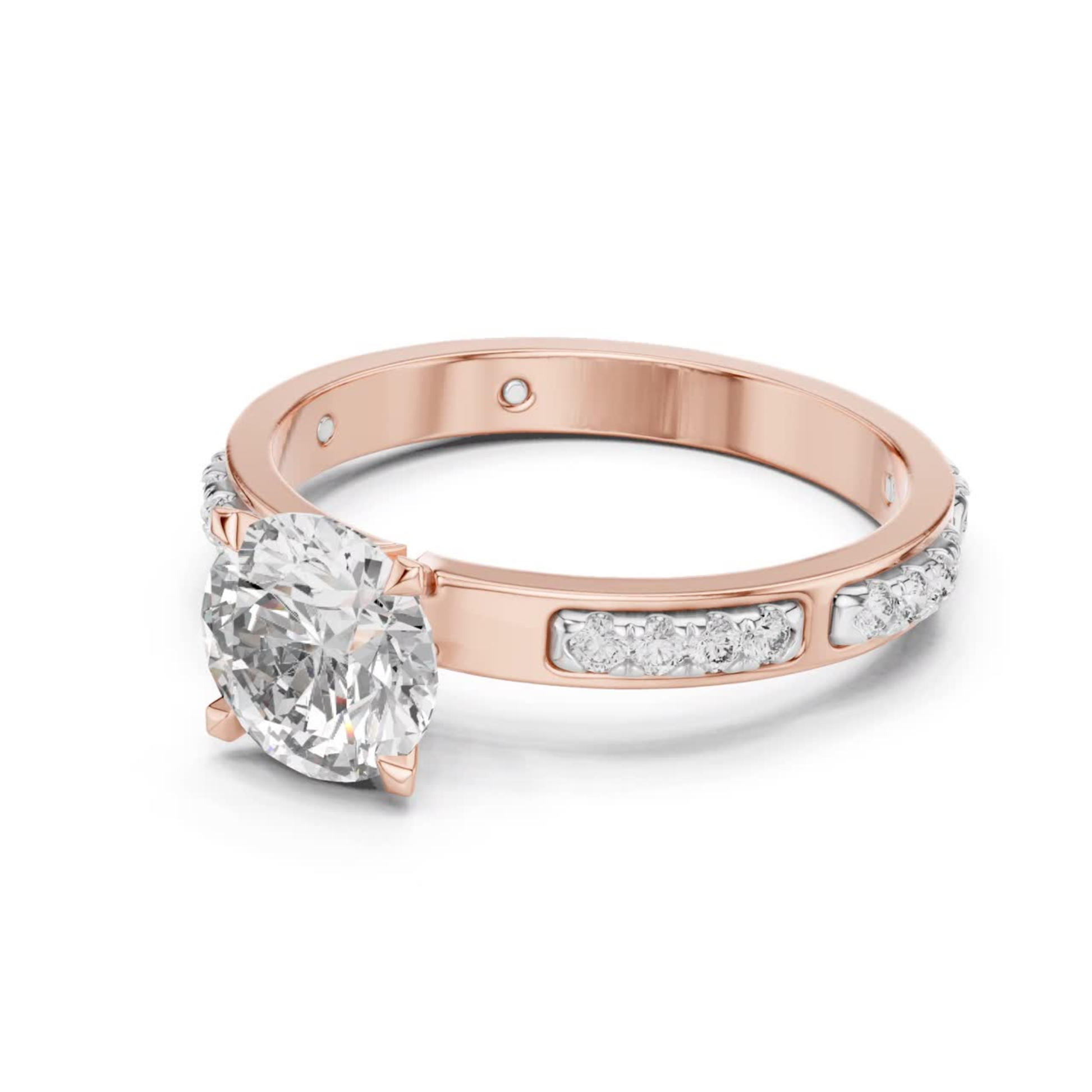 Rose Gold Round Diamond Accent Solitaire Ring Side Angle
Round Brilliant Diamond Ring with Accent Stones Rose Gold
Rose Gold Four Prong Diamond Ring Design
Classic Solitaire Diamond Ring with Side Accents
Rose Gold Fine Jewelry Diamond Ring Style
Elegant Round Diamond Proposal Ring in Rose Gold
Rose Gold Luxury Solitaire Ring with Diamonds
Round Cut Diamond Ring with Accent Details
Rose Gold Timeless Diamond Ring Design
Premium Round Diamond Engagement Ring Rose Gold