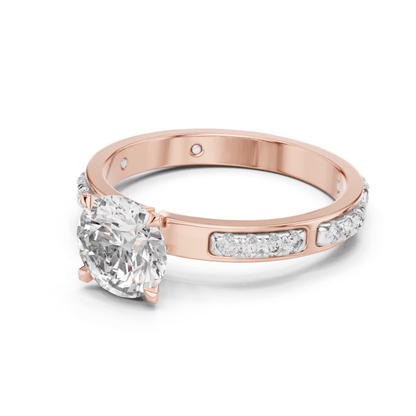 Rose Gold Round Diamond Accent Solitaire Ring Side Angle
Round Brilliant Diamond Ring with Accent Stones Rose Gold
Rose Gold Four Prong Diamond Ring Design
Classic Solitaire Diamond Ring with Side Accents
Rose Gold Fine Jewelry Diamond Ring Style
Elegant Round Diamond Proposal Ring in Rose Gold
Rose Gold Luxury Solitaire Ring with Diamonds
Round Cut Diamond Ring with Accent Details
Rose Gold Timeless Diamond Ring Design
Premium Round Diamond Engagement Ring Rose Gold