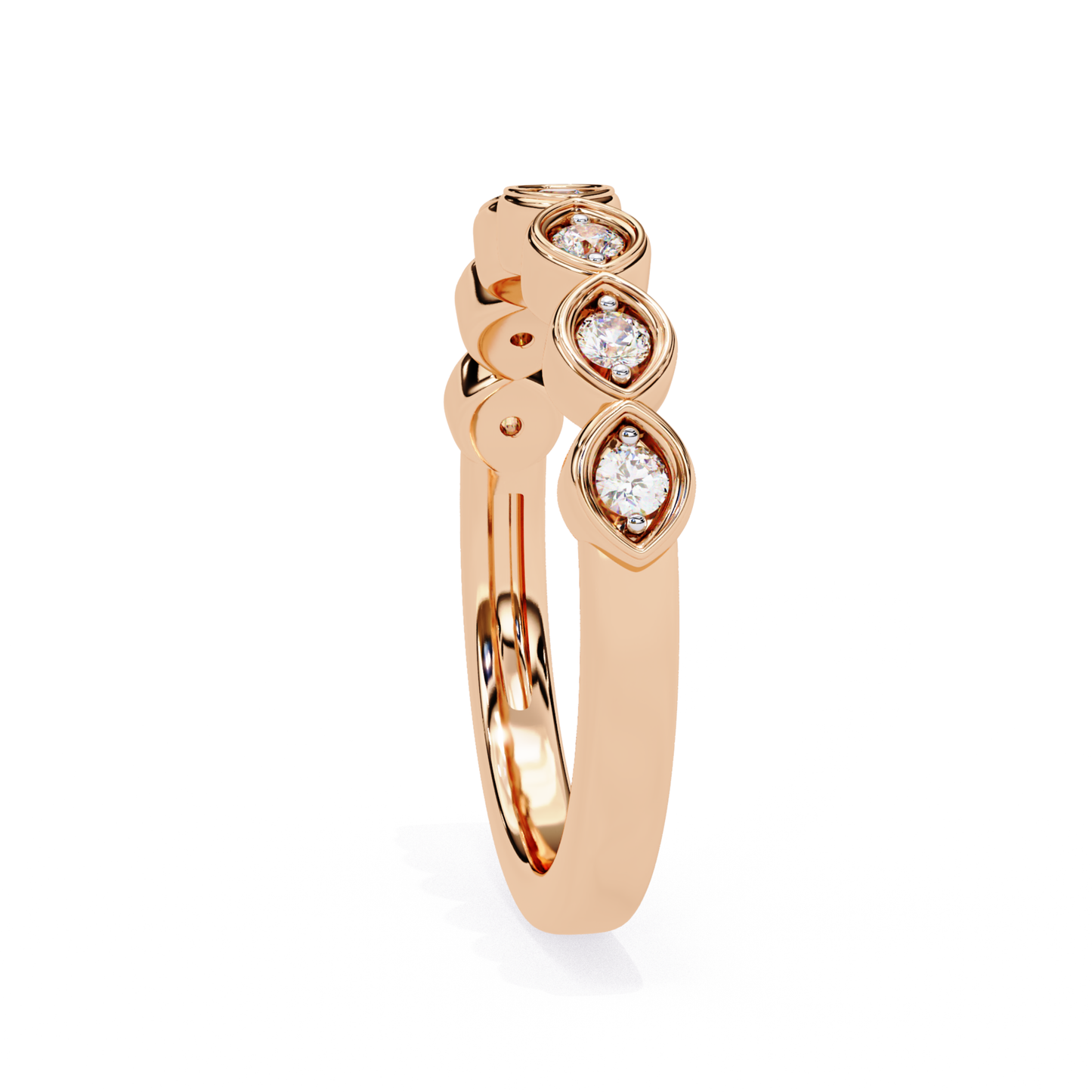 Side view rose gold ring with round diamonds
Rose gold band showing round bezel diamonds
Profile view rose gold round diamond ring
Rose gold ring with round diamond row
Side angle rose gold band with round stones
Rose gold round diamond bezel setting
Rose gold ring side profile with round diamonds
Rose gold ring showing round stone detail
Round diamond bezel rose gold ring side view
Rose gold band with round diamonds side view
