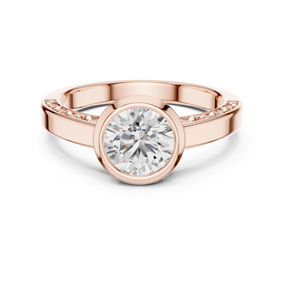 Rose gold round diamond bezel solitaire ring design
Rose gold round diamond bezel ring front view
Round diamond bezel solitaire ring in rose gold
Polished rose gold bezel diamond ring design
Round brilliant bezel set diamond rose gold
Rose gold round bezel solitaire diamond ring
Front view round diamond bezel setting ring
Rose gold bezel set round diamond ring style
Minimal round diamond bezel rose gold ring
Rose gold round bezel diamond ring front profile