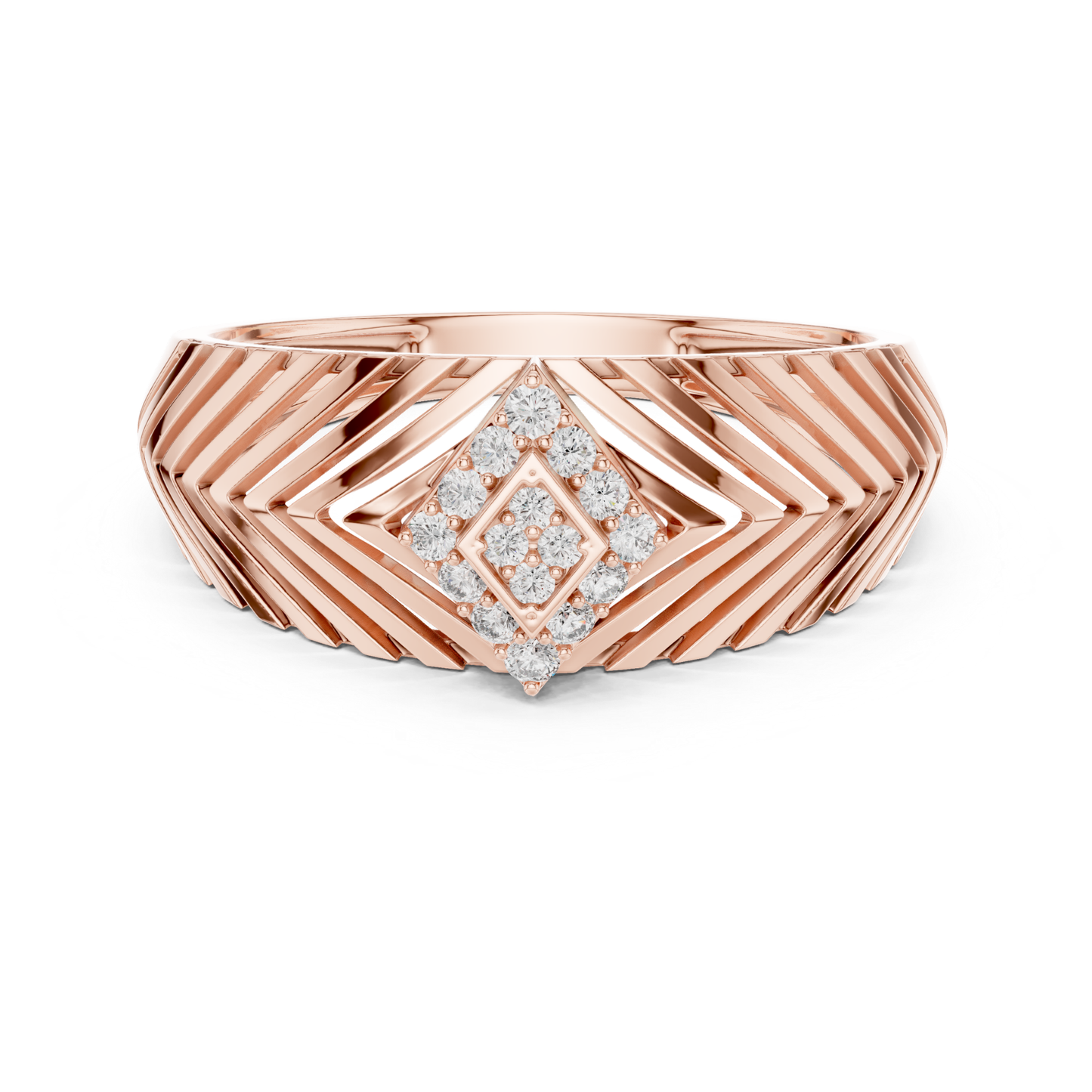 Rose gold round diamond chevron pattern ring
Modern rose gold layered diamond band ring
Rose gold textured geometric diamond ring
Round diamond rose gold angular band ring
Rose gold Art Deco style diamond ring
Contemporary rose gold patterned band ring
Rose gold round diamond statement band
Elegant rose gold geometric fashion ring
Rose gold engraved style diamond band ring
Round diamond rose gold wide pattern ring