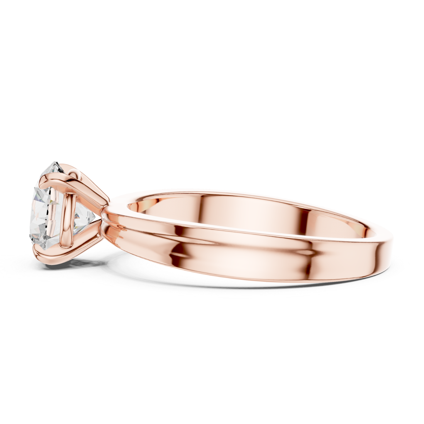 Rose gold solitaire ring with raised diamond setting
Rose gold round diamond ring side profile design
Rose gold polished band with round diamond
Side profile of rose gold diamond solitaire ring
Rose gold four prong round diamond setting
Rose gold round brilliant diamond ring profile
Classic rose gold engagement ring side detail
Rose gold sleek band with solitaire diamond
Rose gold round diamond ring gallery profile
Minimal rose gold diamond ring side perspective