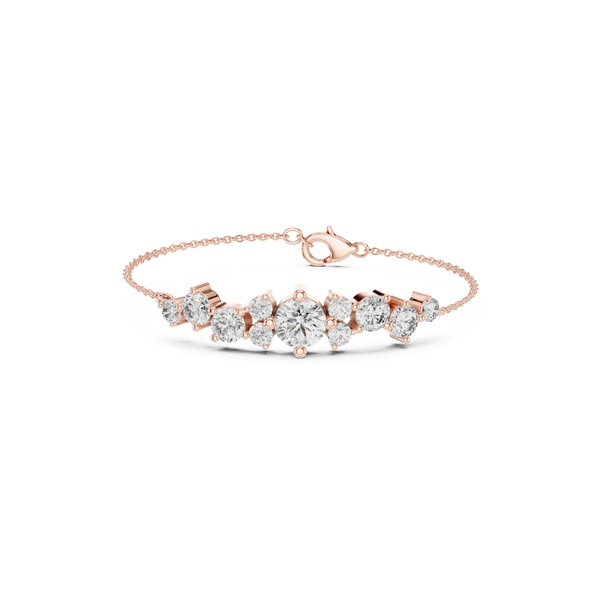 Rose gold round diamond cluster chain bracelet
Multi stone diamond bracelet in rose gold
Rose gold bracelet with round diamond centerpiece
Cluster diamond bracelet with fine chain links
Round brilliant diamond chain bracelet design
Rose gold diamond station chain bracelet
Diamond cluster link bracelet with lobster clasp
Rose gold bracelet featuring graduated diamonds
Round diamond focal bracelet in rose gold
Delicate rose gold diamond chain bracelet