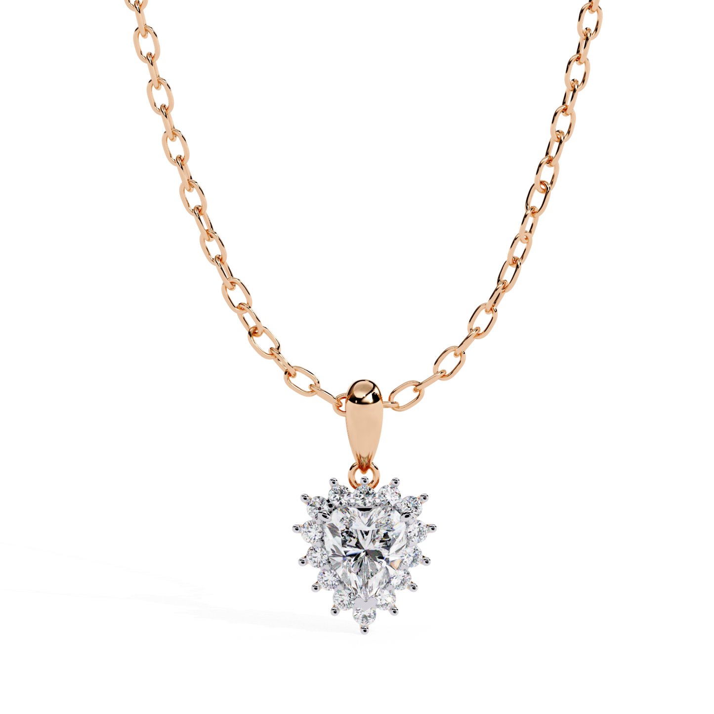 Rose gold round diamond floral pendant necklace
Round brilliant diamond cluster on rose gold chain
Flower inspired diamond pendant in rose gold
Halo style round diamond necklace design
Rose gold necklace featuring a round diamond cluster
Prong set diamond flower pendant with chain
Elegant rose gold necklace with diamond center
Circular diamond cluster pendant for women
Luxury round diamond necklace with floral design
Classic rose gold pendant with sparkling round diamonds