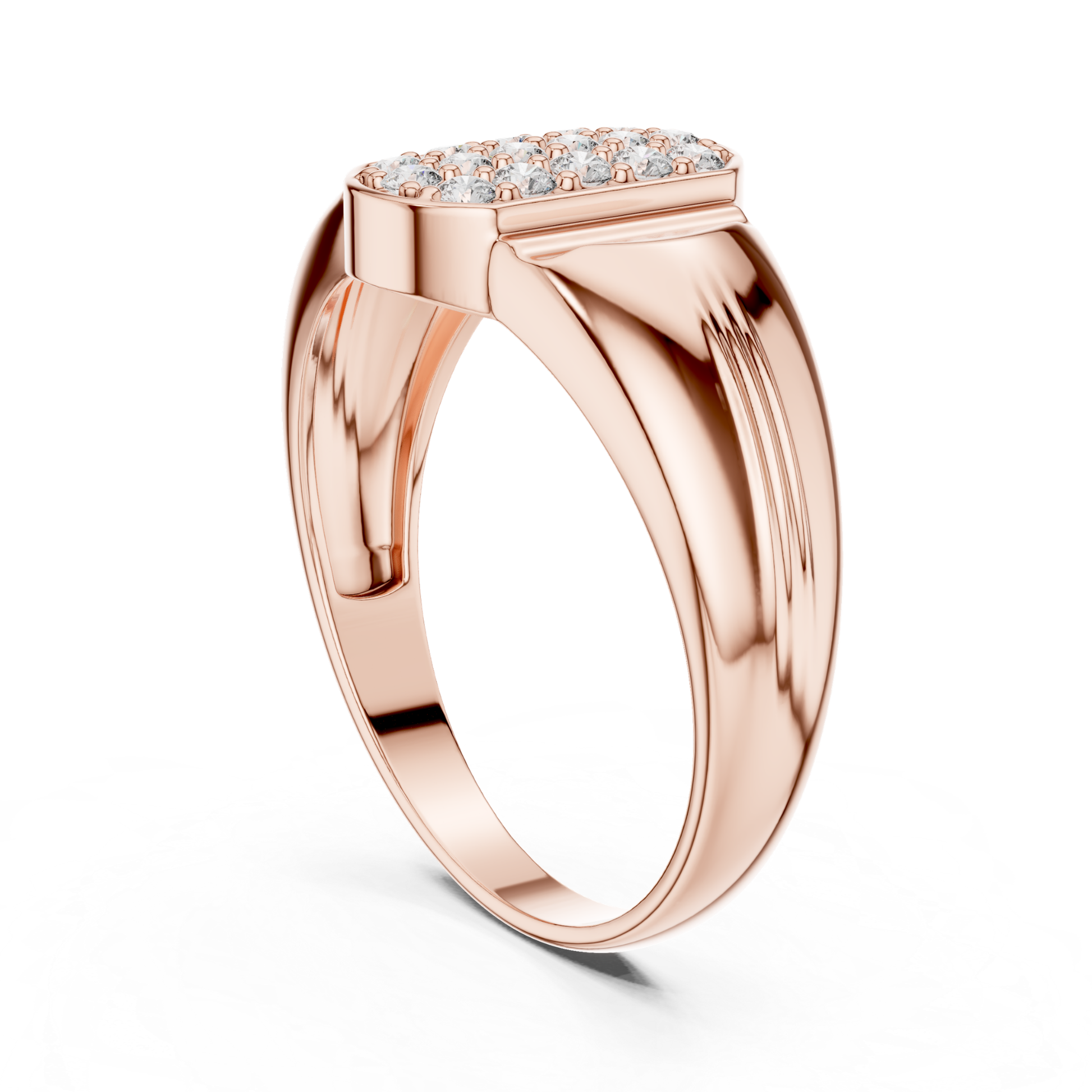 Rose gold diamond signet ring
Rear angled view of diamond cluster ring in rose gold
Rose gold cluster ring with tapered band rear profile
Polished rose gold ring with raised top rear view
Round cut diamond ring with rear angled rose gold band
Rose gold fashion ring with bold rear design
Elegant rear angled view of rose gold cluster ring
Modern rose gold signet ring with side profile
Luxury rose gold diamond ring with polished rear finish
Rose gold multi diamond ring with tapered rear shank