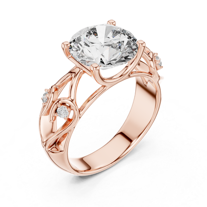 Rose gold round diamond floral ring angled view
Angled view of rose gold round diamond ring
Rose gold floral engagement ring with round diamond
Round diamond ring with floral open band design
Rose gold nature inspired round diamond ring
Round solitaire diamond ring with floral details
Rose gold leaf inspired diamond ring
Rose gold floral ring with six prong setting
Angled rose gold ring with round lab grown diamond
Rose gold round diamond floral statement ring