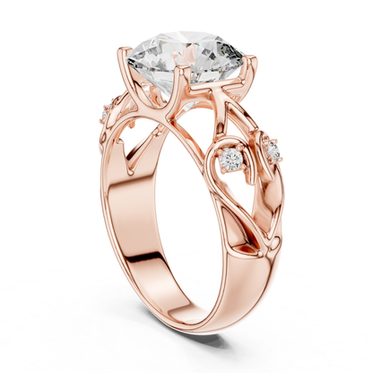 Rose gold round diamond floral ring rear angle
Rear angle of rose gold round diamond ring
Rose gold floral ring with round center diamond
Round diamond ring with floral open band
Rose gold nature inspired diamond ring
Rose gold six prong round diamond ring
Floral rose gold ring with leaf details
Rear view of rose gold diamond engagement ring
Rose gold round lab grown diamond floral ring
Rose gold floral solitaire diamond ring