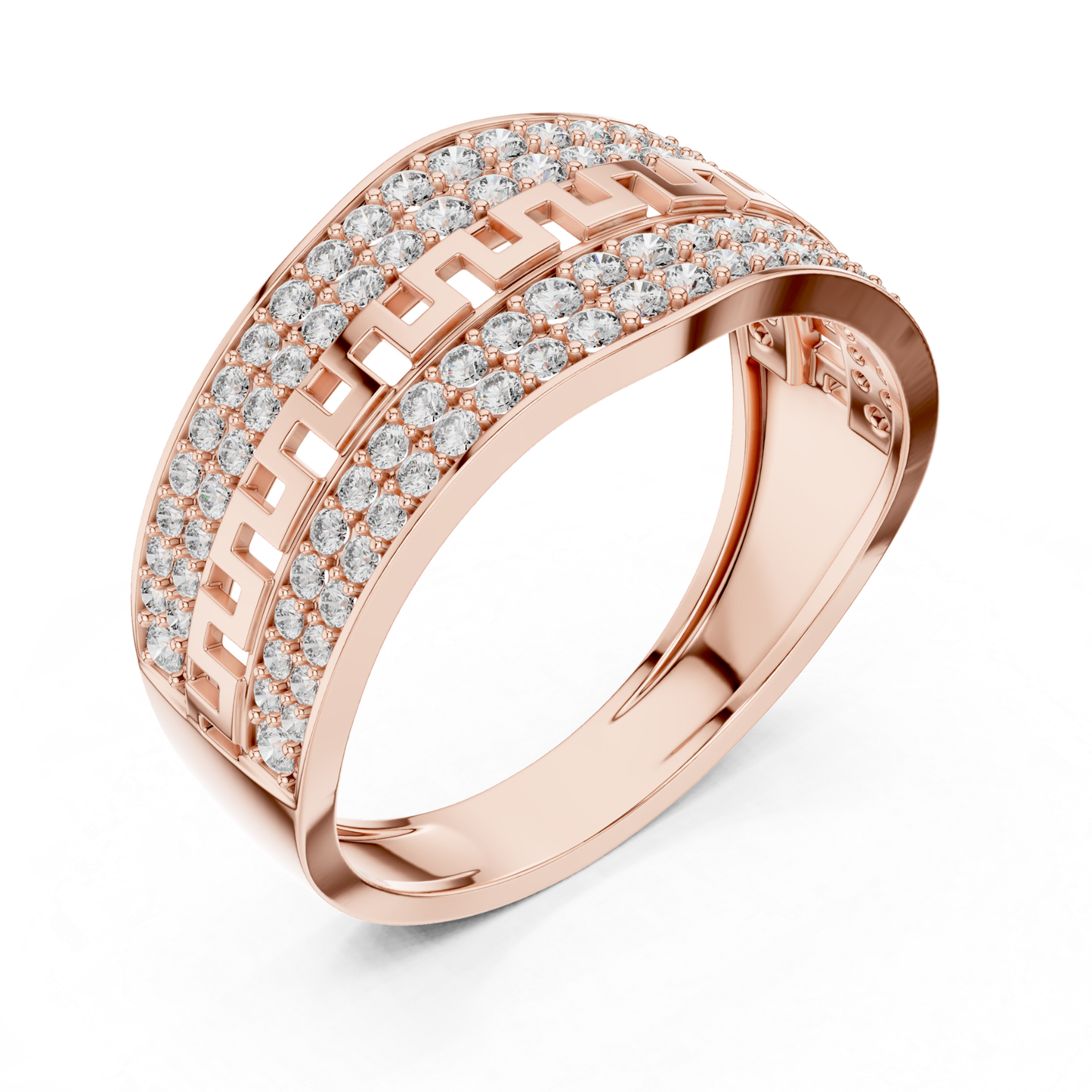 Rose gold round diamond Greek key ring
Modern rose gold pave diamond fashion band
Rose gold geometric pattern wide ring
Round diamond rose gold statement band ring
Rose gold luxury pave diamond ring design
Contemporary rose gold Greek motif band
Rose gold layered round diamond fashion ring
Elegant rose gold patterned diamond band
Rose gold structured geometric wide ring
Round diamond rose gold premium band ring