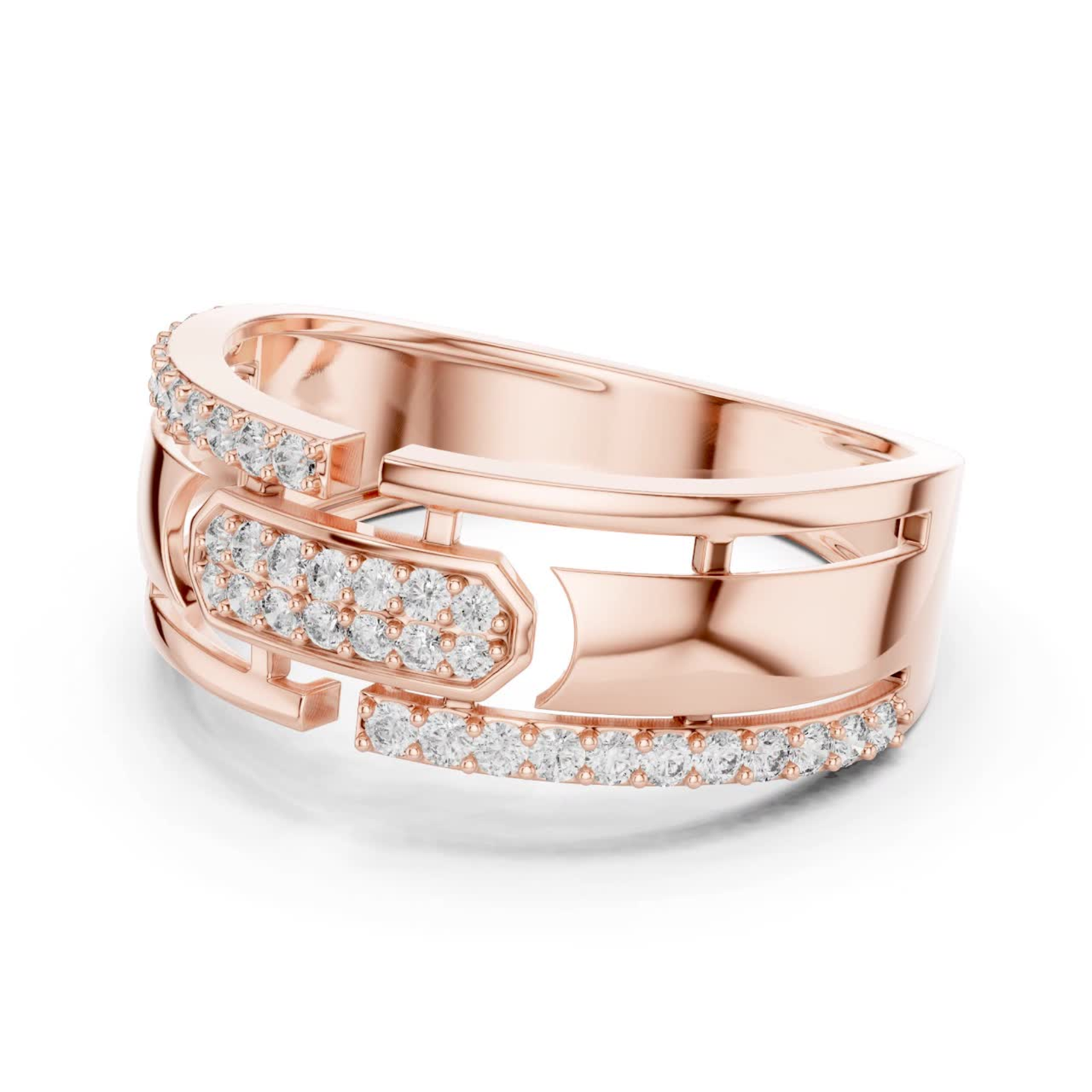 Rose gold round diamond open designer ring
Luxury rose gold ring with sparkling diamonds
Elegant rose gold geometric diamond ring
Stylish rose gold open pattern diamond band
Premium rose gold round diamond fashion ring
Modern rose gold statement ring with pave diamonds
High polish rose gold designer diamond ring
Bold rose gold ring featuring round cut diamonds
Exclusive rose gold luxury diamond band ring
Designer rose gold open style diamond jewelry ring