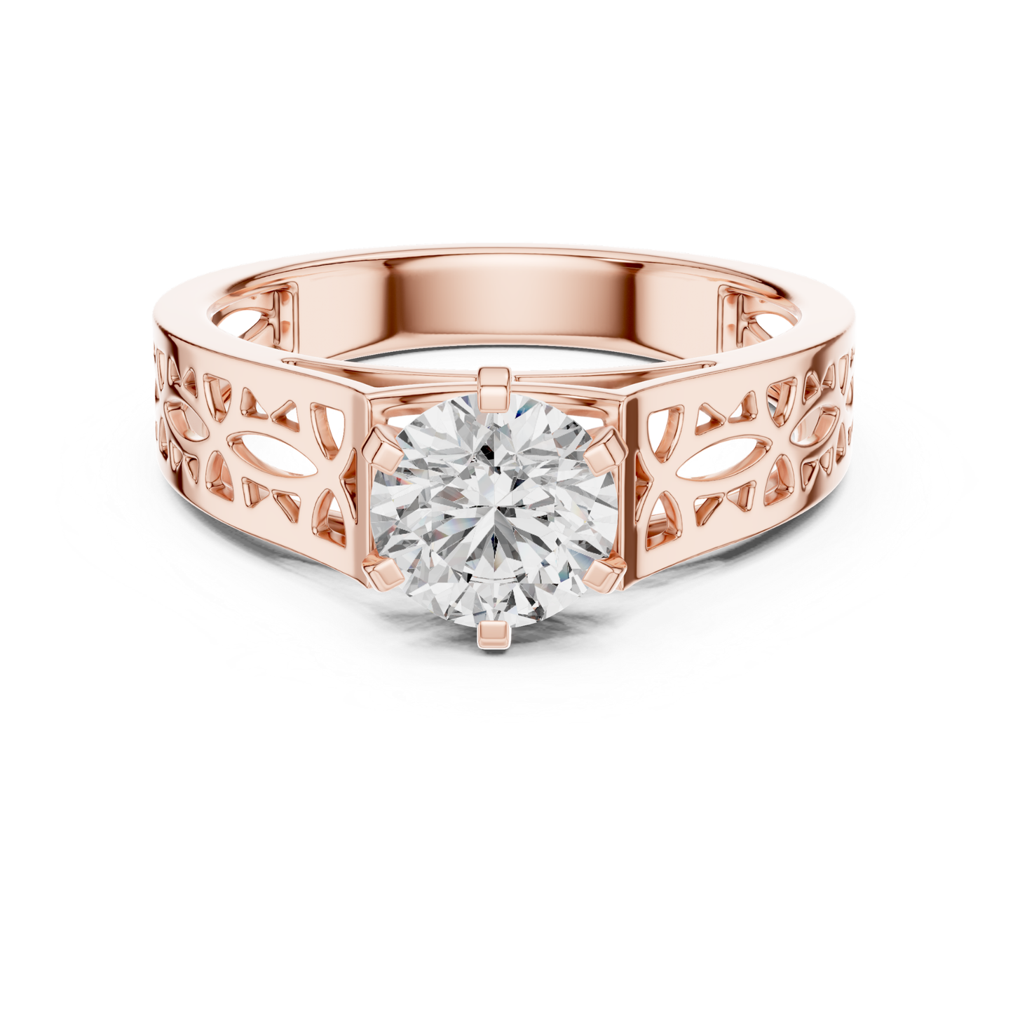 Rose gold ring with round solitaire diamond design
Openwork rose gold diamond band ring design
Wide rose gold ring with round brilliant diamond
Carved rose gold solitaire diamond band ring
Six prong round diamond rose gold band ring
Polished rose gold open pattern diamond ring
Round brilliant diamond wide rose gold band
Decorative rose gold round diamond band ring
Modern cutout rose gold round diamond ring
Rose gold handcrafted round diamond band ring