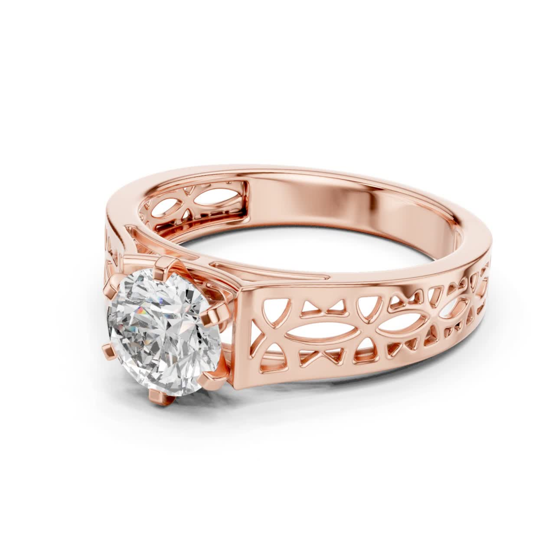 Rose gold round diamond openwork band side view
Angled rose gold round solitaire diamond ring design
Rose gold wide openwork band with round diamond
Side angle rose gold round diamond band ring
Rose gold carved open pattern diamond ring design
Six prong round diamond rose gold ring side angle
Rose gold polished openwork solitaire band design
Round brilliant diamond rose gold cutout band ring
Rose gold decorative wide band with round diamond
Modern rose gold openwork round diamond ring angle