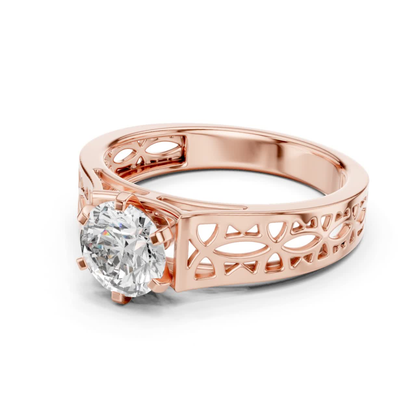 Rose gold round diamond openwork band side view
Angled rose gold round solitaire diamond ring design
Rose gold wide openwork band with round diamond
Side angle rose gold round diamond band ring
Rose gold carved open pattern diamond ring design
Six prong round diamond rose gold ring side angle
Rose gold polished openwork solitaire band design
Round brilliant diamond rose gold cutout band ring
Rose gold decorative wide band with round diamond
Modern rose gold openwork round diamond ring angle