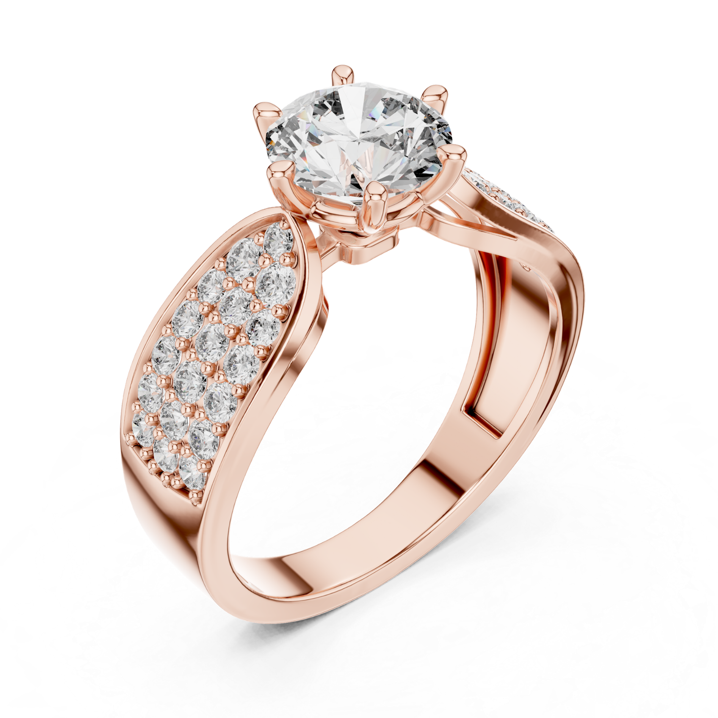 Rose gold round diamond pave solitaire ring angled view
Angled rose gold pave band with round diamond
Rose gold polished pave diamond ring angled design
Round diamond rose gold pave band ring angle
Six prong rose gold round diamond pave ring
Rose gold tapered pave diamond band design
Modern rose gold solitaire pave diamond ring
Rose gold wide band with pave diamonds
Elegant rose gold round diamond angled ring
Rose gold brilliant diamond pave band design