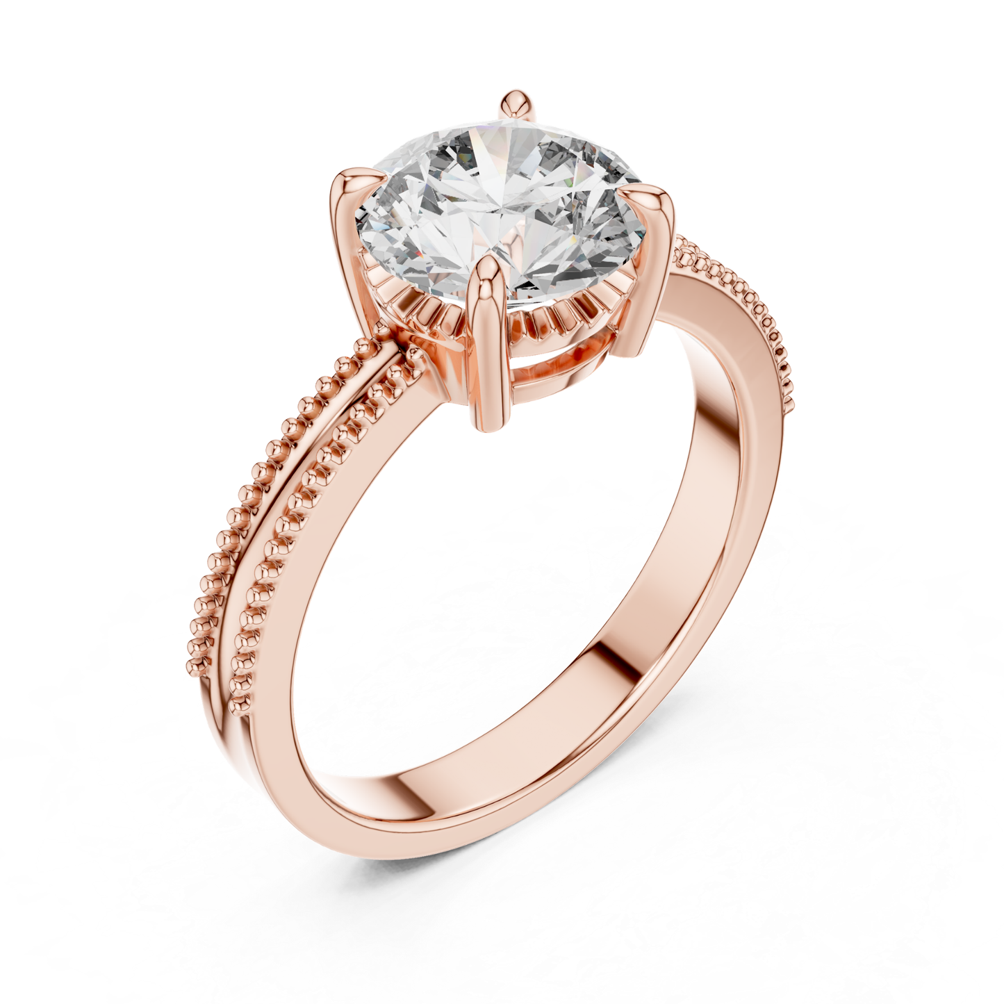 Rose gold round diamond split band ring angled view
Angled rose gold round diamond split band ring
Rose gold solitaire ring with split shank
Four prong rose gold round diamond ring
Round diamond rose gold split band engagement ring
Rose gold ring with double beaded split band
Raised round diamond rose gold solitaire ring
Polished rose gold split shank diamond ring
Round brilliant diamond rose gold split ring
Rose gold engagement ring with round diamond