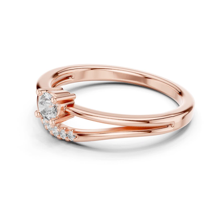 Rose gold round diamond ring side profile
Round diamond split shank ring in rose gold
Rose gold solitaire ring with accent diamonds
Side angle round diamond bypass ring
Rose gold diamond ring with open shank
Round diamond ring with curved rose gold band
Rose gold split band diamond ring view
Side view solitaire diamond ring in rose gold
Round diamond bypass ring with accent stones
Rose gold ring featuring round center diamond