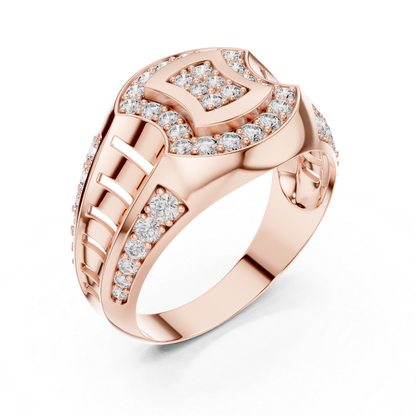 Rose gold round diamond ring with pavé detailing
Luxury rose gold diamond cocktail ring with bold design
Round diamond rose gold fashion ring for men
Rose gold geometric diamond ring with modern styling
Bold rose gold pavé diamond ring design
Rose gold wide diamond ring with round brilliant stones
Designer rose gold diamond ring with luxury finish
Modern rose gold round diamond cocktail band ring
Rose gold chunky diamond ring with geometric top
Pavé round diamond rose gold fashion ring