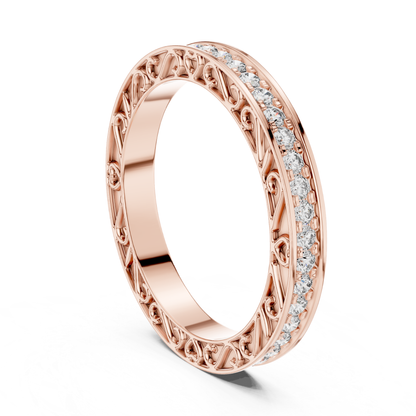 Rose gold round diamond vintage openwork band
Rose gold diamond eternity ring side profile
Round diamond wedding band in rose gold
Rose gold open gallery diamond band
Rose gold anniversary ring with diamonds
Decorative rose gold eternity band ring
Fine jewelry rose gold diamond band
Rose gold round diamond ring vertical view
Elegant rose gold eternity wedding band
Rose gold diamond band with openwork details