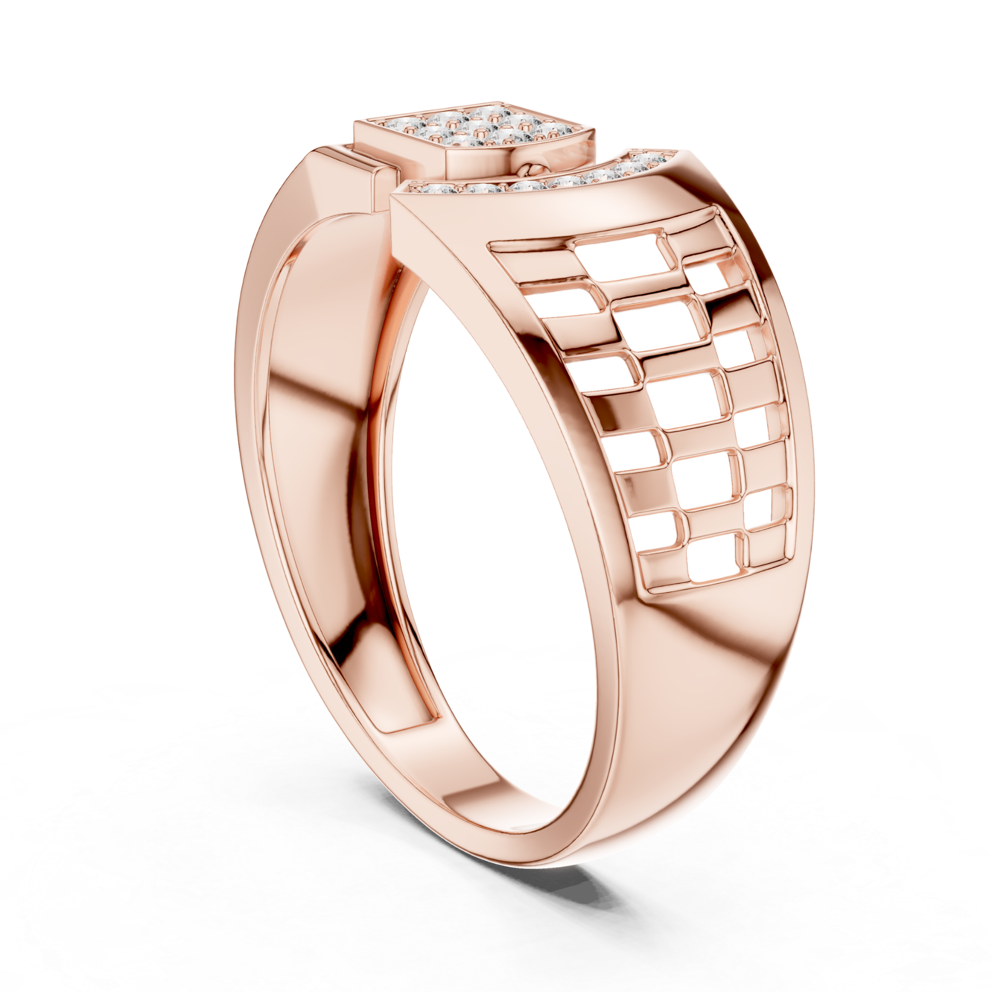Rose gold designer ring with round diamonds
Luxury rose gold diamond statement ring
Stylish rose gold ring with geometric design
Premium rose gold ring featuring round diamonds
Elegant rose gold modern diamond ring
High polish rose gold ring with diamond accents
Designer rose gold fashion ring for men
Bold rose gold ring with open pattern detailing
Modern rose gold ring with sparkling round diamonds
Exclusive rose gold diamond designer ring
