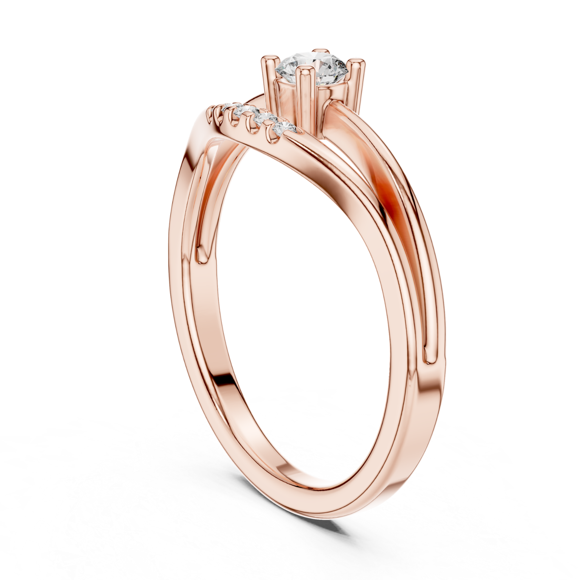 Rose gold solitaire diamond twist ring
Side angle rose gold diamond ring
Minimal rose gold solitaire engagement ring
Rose gold crossover diamond ring design
Modern rose gold wrap style ring
Round diamond ring with twisted rose band
Rose gold open band diamond ring
Elegant solitaire ring in rose gold
Rose gold ring with accent side diamonds
Slim rose gold diamond engagement ring