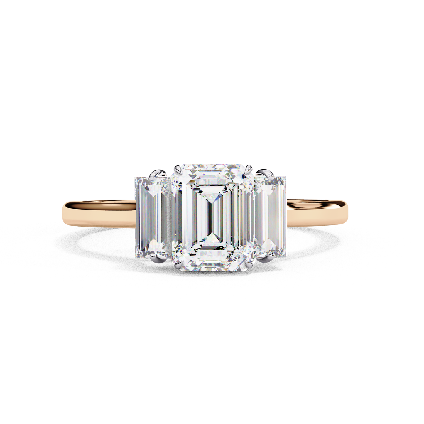 Rose gold band with three emerald cut stones
Three emerald diamonds in rose gold setting
Rose gold ring with emerald cut gems
Three stone emerald cut diamond band
Close up of rose gold ring with emerald cut diamonds
Elegant rose gold band with three diamonds
Side view of rose gold ring with emerald stones
Rose gold band with three emerald diamonds
Three emerald diamonds set in rose gold band
Top view of rose gold three stone diamond ring