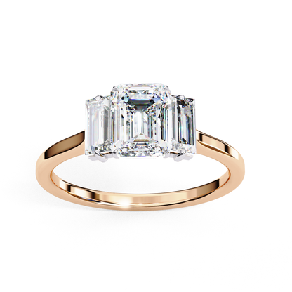 Rose gold band with emerald cut diamonds
Three emerald cut diamonds in rose gold
Rose gold ring with three emerald diamonds
Three stone emerald cut ring in rose gold
Close up of rose gold ring with diamonds
Three stone emerald cut diamond ring
Side view of rose gold ring with diamonds
Rose gold band with emerald diamonds
Three emerald diamonds in rose gold band
Top view of three stone emerald cut ring