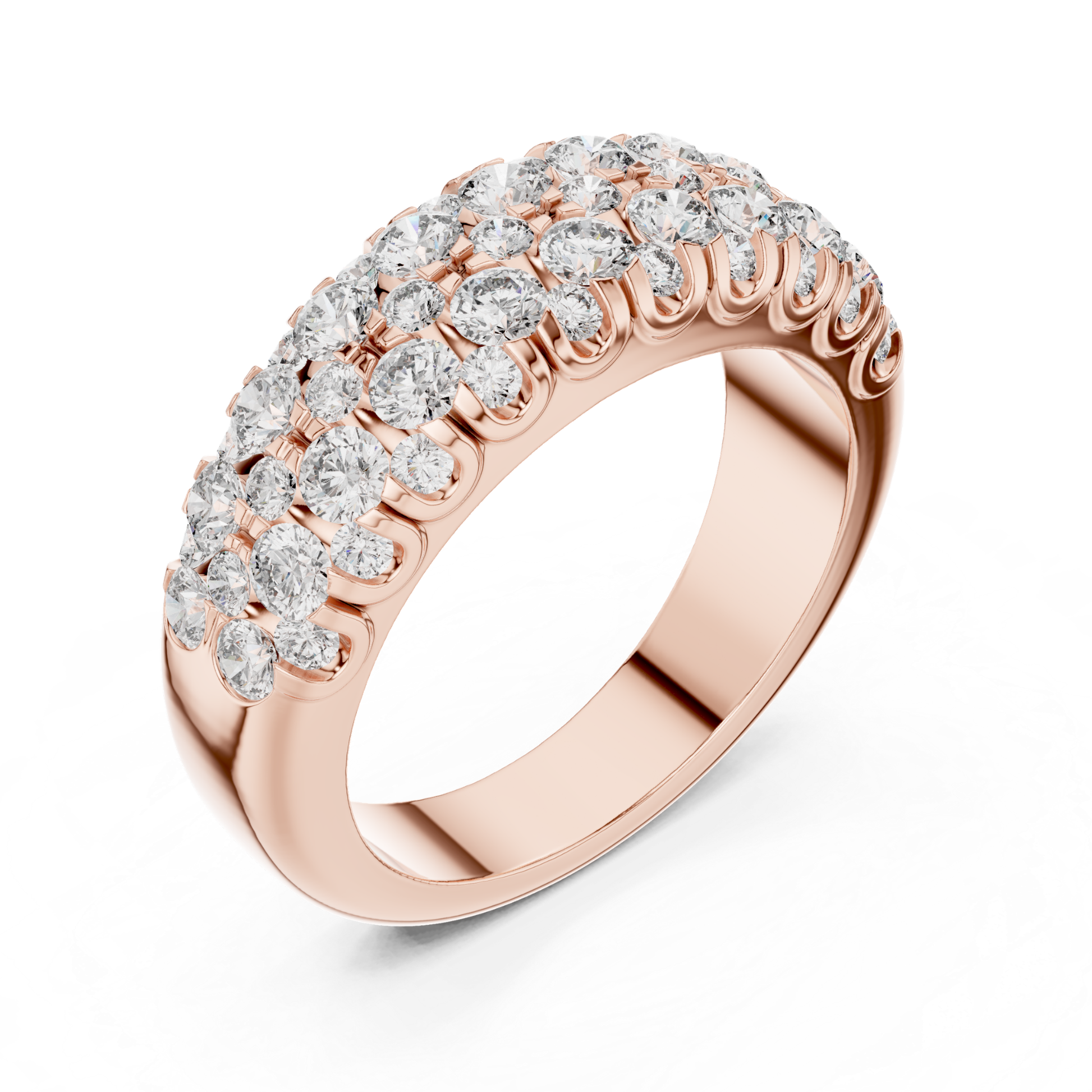 Tilted view rose gold multi row diamond band ring
Rose gold round diamond band ring tilted angle view
Rose gold statement diamond ring with angled perspective
Multi row rose gold diamond ring with round stones
Rose gold luxury diamond band with tilted profile
Rose gold Pave diamond band ring tilted view
Wide rose gold anniversary band with brilliant diamonds
Angled rose gold multi diamond fashion ring
Rose gold layered diamond band with side tilt view
Bold rose gold round diamond ring angled display
