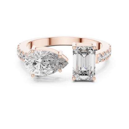 Rose gold toi et moi diamond ring
Rose gold emerald and marquise diamond ring
Toi et moi ring with emerald and marquise diamonds
Rose gold two stone diamond ring
Emerald cut and marquise diamond ring
Rose gold bypass diamond ring
Two stone diamond ring in rose gold
Rose gold emerald marquise engagement ring
Rose gold diamond ring with dual center stones
Modern rose gold toi et moi ring