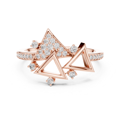 Rose gold triangle diamond ring for women
Elegant rose gold ring with round diamonds
Luxury triangle diamond ring in rose gold
Womens rose gold diamond fashion ring
Designer triangle ring with sparkling diamonds
Premium rose gold geometric diamond ring
Stylish rose gold triangle ring design
Fine jewelry triangle ring with round diamonds
Glamorous rose gold diamond statement ring
Rose gold ring with modern triangle design