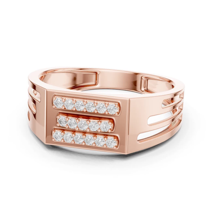 Rose gold triple row round diamond ring
Round diamond rose gold statement band ring
Rose gold geometric diamond ring front view
Modern rose gold triple diamond row ring
Wide band rose gold ring with diamonds
Rose gold designer ring with round diamonds
Contemporary rose gold diamond band ring
Rose gold luxury triple row diamond ring
Bold rose gold round diamond fashion ring
Rose gold structured diamond band design