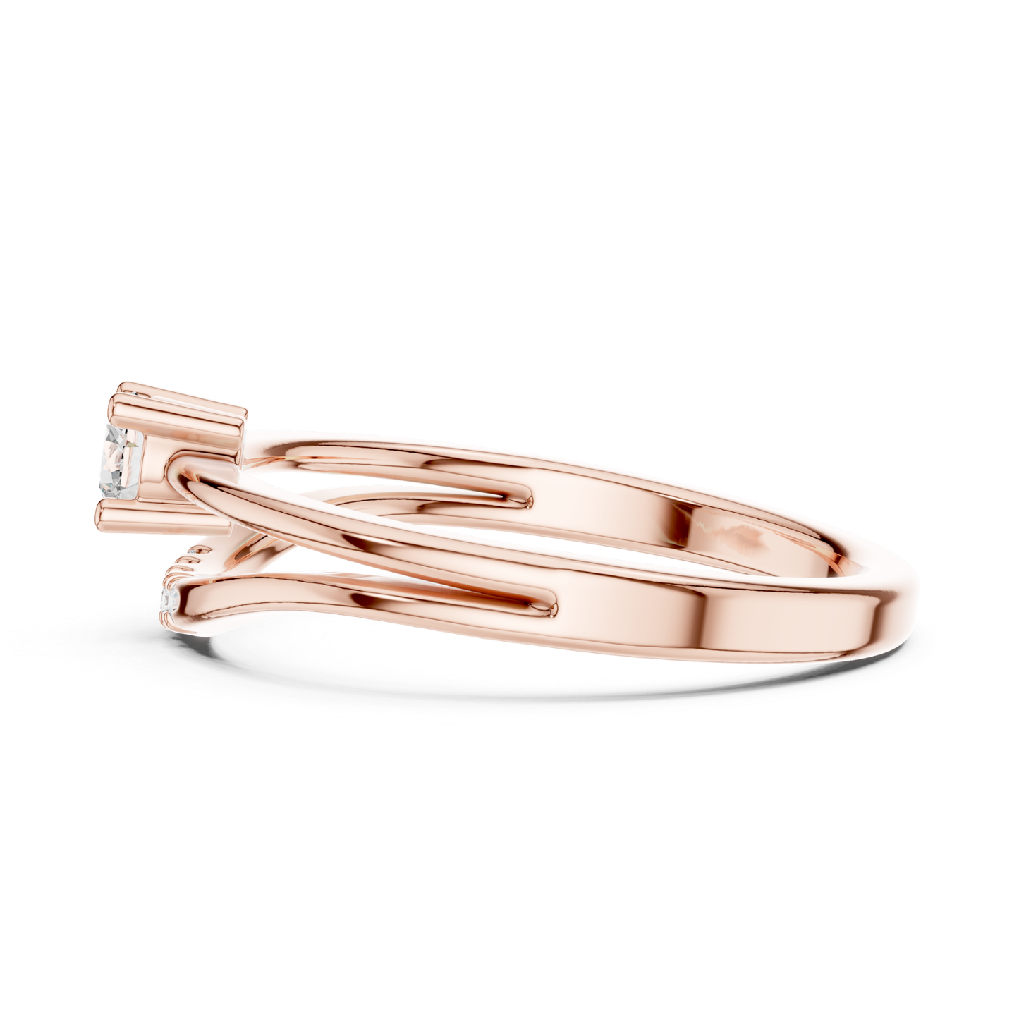 Rose gold twisted bypass diamond ring
Side view of rose gold bypass ring
Twisted rose gold ring with round diamond
Rose gold crossover diamond ring design
Minimal twisted diamond ring in rose gold
Modern bypass engagement ring side profile
Rose gold solitaire ring with curved band
Elegant twisted band diamond ring side view
Round diamond crossover ring in rose gold
Rose gold minimalist bypass ring profile