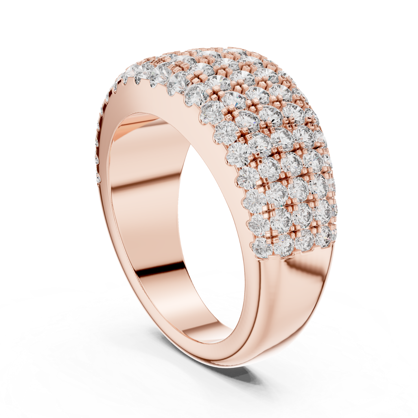 Vertical view rose gold wide Pave diamond band ring
Rose gold multi row diamond ring upright angle view
Rose gold statement diamond band vertical perspective
Wide rose gold ring with round brilliant diamonds
Rose gold luxury Pave diamond anniversary band
Upright rose gold layered diamond fashion ring
Bold rose gold multi diamond statement band
Rose gold wide diamond ring vertical profile
Multi row rose gold Pave ring standing display
Rose gold round diamond band upright side view