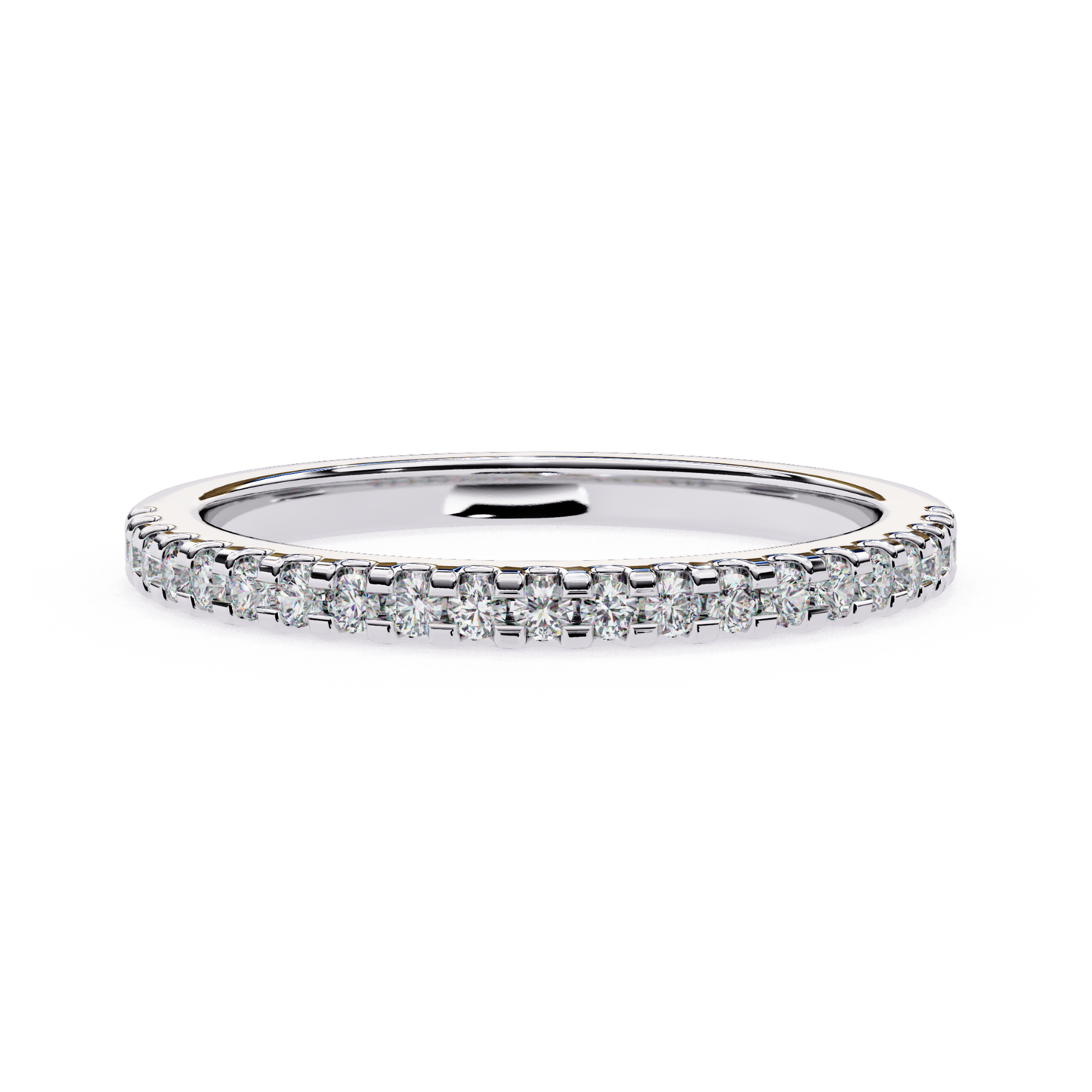 Round cut diamond band in white gold prong style