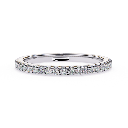 Round cut diamond band in white gold prong style