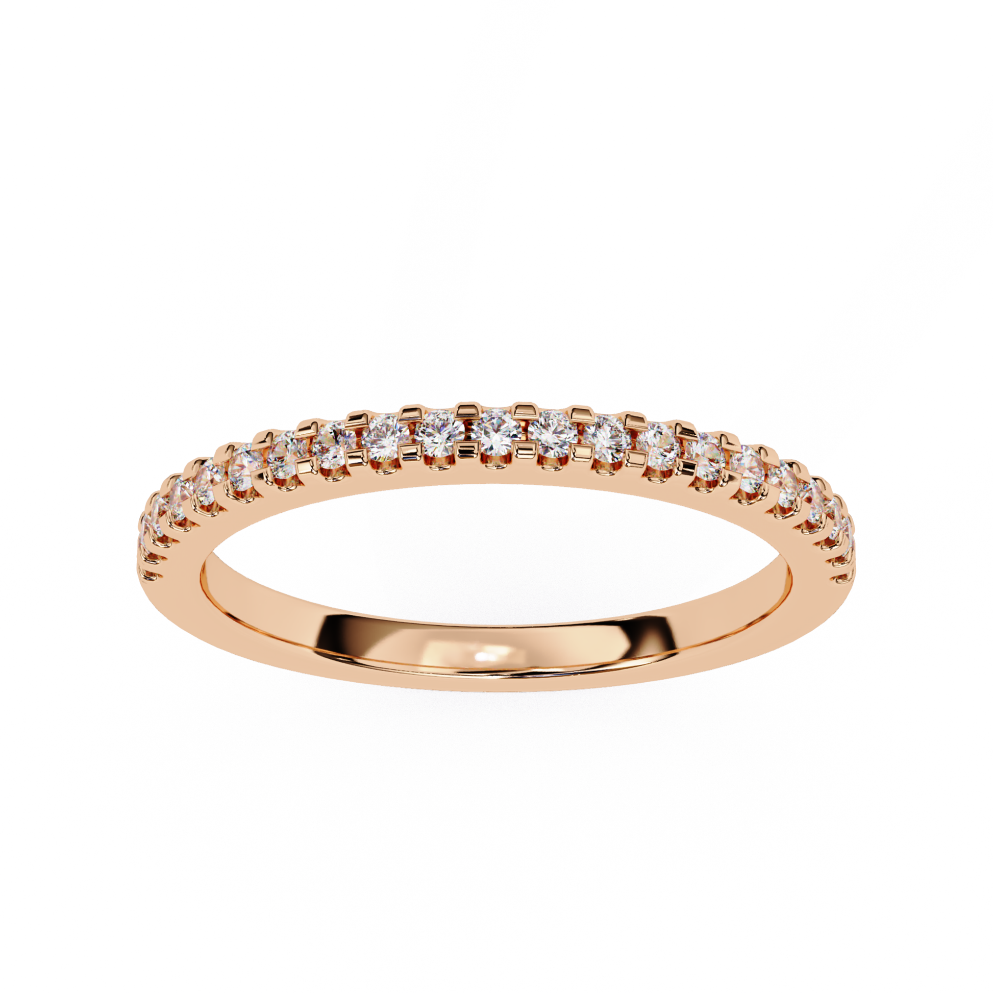 Round diamond half eternity band in rose gold with prong setting