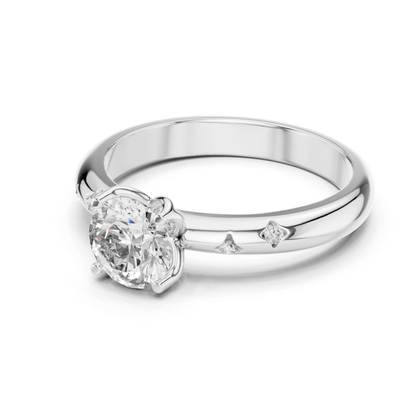 White gold round diamond solitaire ring side view
Side view round cut diamond ring in white gold
White gold solitaire ring with accent diamonds
Round diamond engagement ring side profile
Four prong round diamond ring in white gold
White gold ring with scattered diamond accents
Elegant round diamond solitaire ring side angle
Fine jewelry white gold diamond ring close up
Polished white gold ring with round diamond
White gold solitaire ring with accent stone band