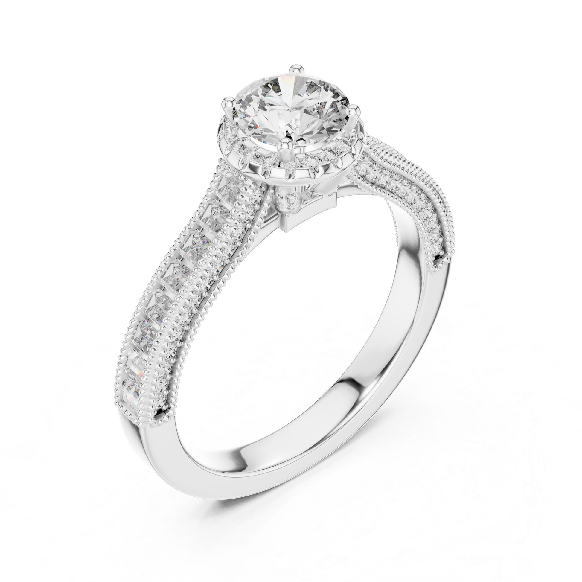 Round diamond baguette halo ring perspective view
White gold round diamond baguette halo ring
Perspective round brilliant diamond halo ring
White gold baguette diamond engagement ring
Round diamond halo ring with baguette stones
Lab grown round diamond baguette halo ring
Milgrain halo round diamond engagement ring
White gold halo ring with baguette accents
Classic round diamond baguette halo ring
Round diamond perspective ring white gold