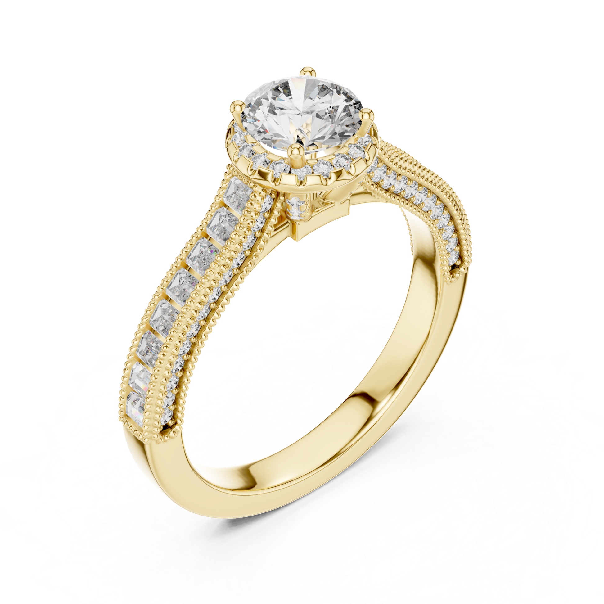 Round diamond baguette halo ring perspective view
Yellow gold round diamond baguette halo ring
Perspective round brilliant diamond halo ring
Yellow gold baguette diamond engagement ring
Round diamond halo ring with baguette stones
Lab grown round diamond baguette halo ring
Milgrain halo round diamond engagement ring
Yellow gold halo ring with baguette accents
Classic round diamond baguette halo ring
Round diamond perspective ring yellow gold