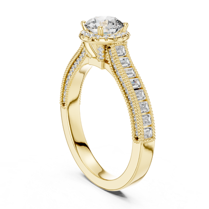Round diamond baguette halo ring rear side view
Yellow gold round diamond baguette halo ring
Rear side round brilliant diamond halo ring
Yellow gold baguette diamond engagement ring
Round diamond halo ring with baguette stones
Lab grown round diamond baguette halo ring
Milgrain halo round diamond engagement ring
Yellow gold halo ring with baguette accents
Classic round diamond baguette halo ring
Round diamond rear side ring yellow gold