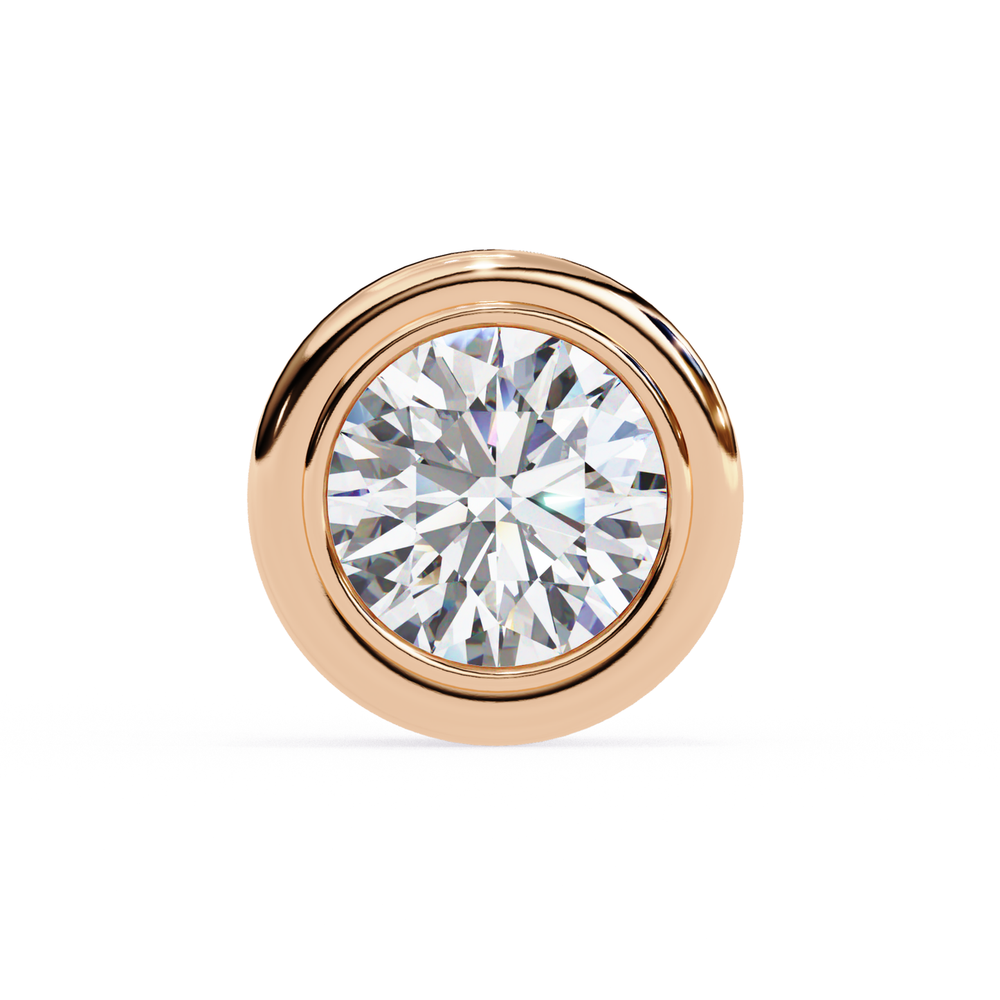 Single round diamond in a rose gold bezel setting