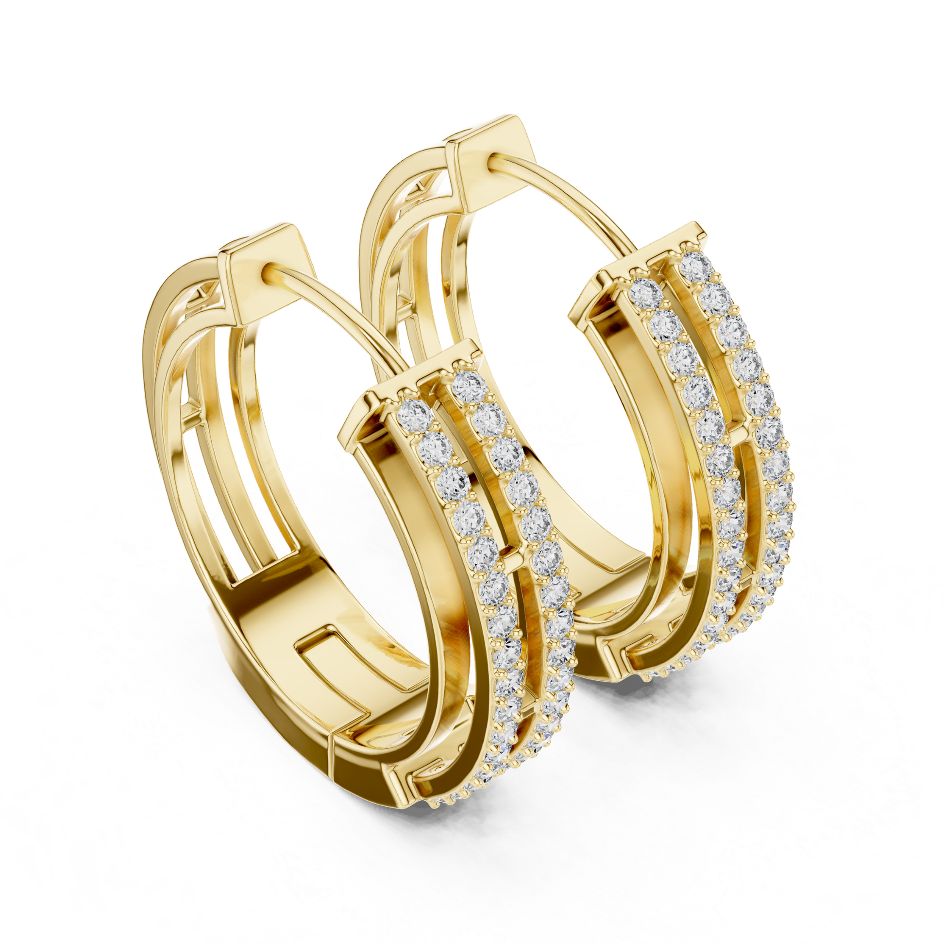 Round diamond double row hoop earrings side view
Yellow gold round diamond hoop earrings side angle
Double line round diamond hoop earrings profile view
Round diamond hinged hoop earrings side perspective
Diamond accented hoop earrings with double rows
Round cut diamond hoop earrings angled side view
Elegant double row diamond hoop earrings detail
Round diamond hoop earrings with secure clasp view
Side profile of round diamond double hoop earrings
Yellow gold hoop earrings with round diamond rows