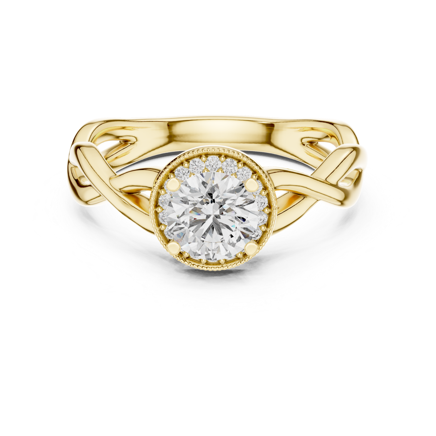 Round diamond halo twist engagement ring
Yellow gold round diamond halo ring
Twisted band round diamond ring
Round diamond milgrain halo ring
Yellow gold halo engagement ring
Round brilliant diamond twist ring
Intertwined band diamond ring
Lab grown round diamond halo ring
Classic twist shank diamond ring
Yellow gold round halo solitaire ring