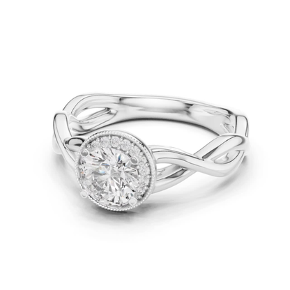Round diamond halo twist ring angled view
White gold round diamond halo ring
Angled view twist engagement ring
Round diamond milgrain halo ring
White gold twisted band ring
Round brilliant halo diamond ring
Infinity twist diamond engagement ring
Lab grown round diamond halo ring
Polished white gold halo ring
Round diamond white gold ring angle